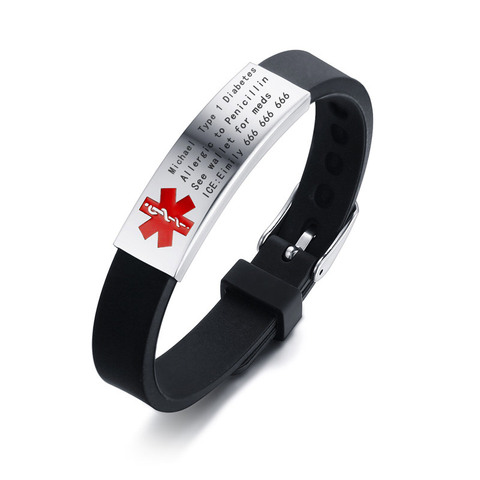 Pulsera con ID de alerta médica grabable Vnox para DIABETES, epilepsia, alergias, SOS, joyería personalizada para hombres y mujeres ► Foto 1/6