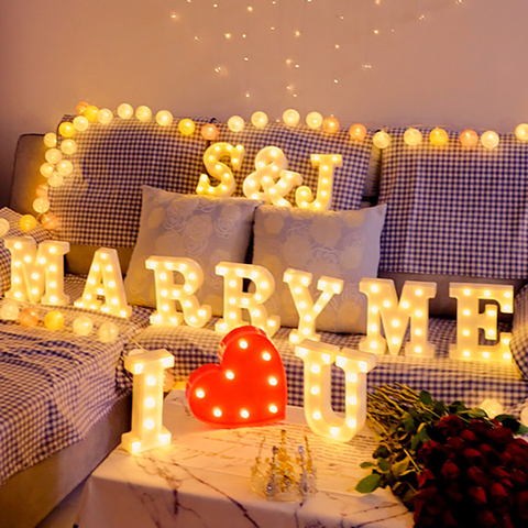 Luces LED de letras para decoración, iluminación luminosa de 16cm para noche, 26 letras del alfabeto, número, batería, lámpara, Diwali, romántica, para fiesta, boda y Navidad ► Foto 1/6