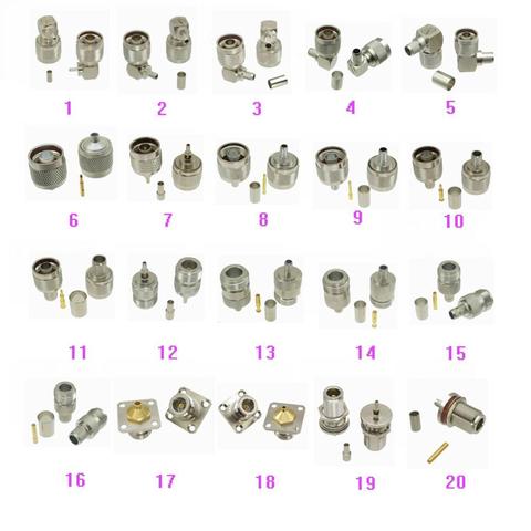 Conector N macho y hembra para engarce y soldadura, 1 unidad, RG174, RG316/RG58, RG142 / RG8X/RG5, RG6/RG8, LMR 400/ RG402, 0.141