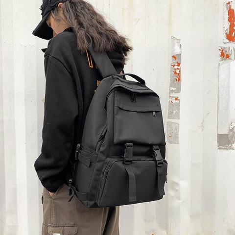 Mochila negra Oxford para hombre y mujer, bolso escolar de estilo sencillo, impermeable, a la moda, elegante ► Foto 1/6