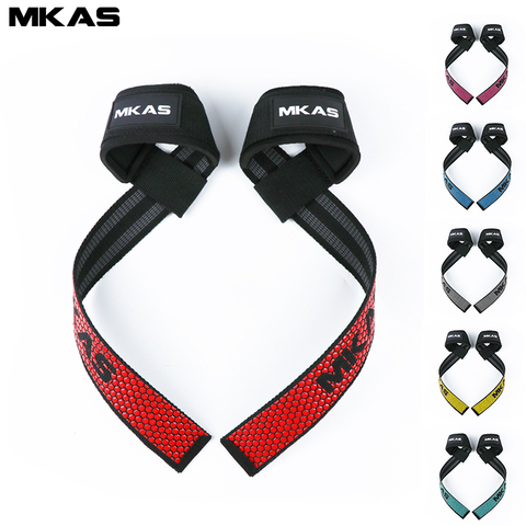 MKAS-muñequeras para levantamiento de pesas, correas de levantamiento de pesas para Fitness, culturismo, gimnasio, CrossFit, con agarre de Gel flexible antideslizante ► Foto 1/6