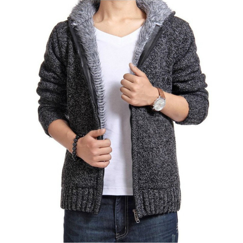 Otoño Invierno hombres grueso Sweatercoat Collar cremallera suéter abrigo invierno lana cachemir Liner SweatersTurn-down Collar ► Foto 1/6