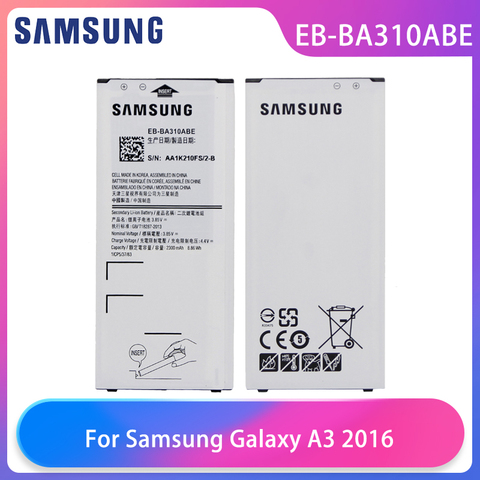 Original Samsung Galaxy A3 edición 2016 A310 A5310A A310F SM-A310F A310M A310Y de la batería del teléfono EB-BA310ABE 2300mAh con NFC ► Foto 1/6