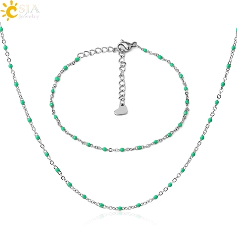 CSJA-Conjunto de joyería con collar de acero inoxidable para mujer, conjunto de pulseras con dijes de corazón, Color plateado, Gargantilla Bohemia 2022 ► Foto 1/6