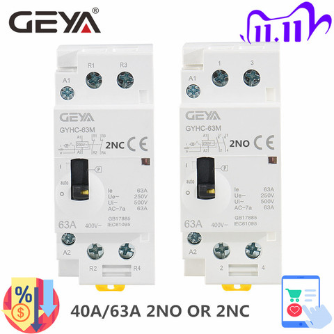 GEYA GYHC 2P 40A 63A 2NO o 2NC Manual hogar Riel DIN Modular AC Contactor AC220V 230V Control Manual ► Foto 1/6