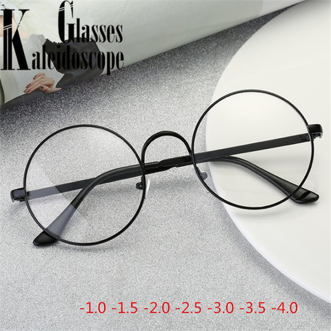 0-1,0-1,5-2,0-2,5-3,0-3,5-4,0-gafas graduadas para miopía hombres Anti-Luz Azul redondo corto de miras gafas Vintage gafas ► Foto 1/6