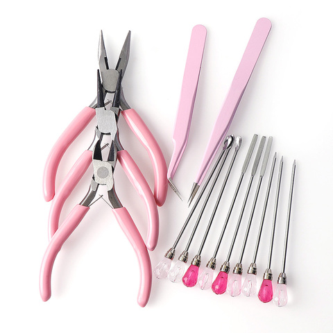 Alicates de joyería rosados herramienta y equipo para alicates laterales de la nariz KitsRound herramienta de cuchara de aguja de mezcla para hacer joyería de Metal DIY herramientas ► Foto 1/6