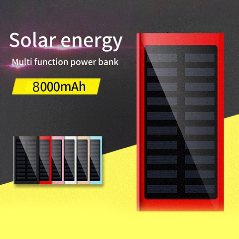 Banco de energía Solar de 8000mAh para exteriores, USB Dual PowerBank con luz LED, cargador Solar portátil ultradelgado, batería externa ► Foto 1/6