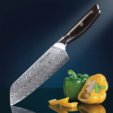 TURWHO-cuchillo Santoku japonés de alta calidad, 7 pulgadas, Damasco, Chef, superafilado, acero inoxidable, mango de ébano ► Foto 1/6