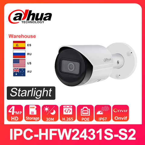 Dahua IP Original Cámara IPC-HFW2431S-S-S2 4MP PoE SD ranura para tarjeta H.265 IP67 IK10 actualizable Mini cámara bala Starlight intravenosas WDR ► Foto 1/4