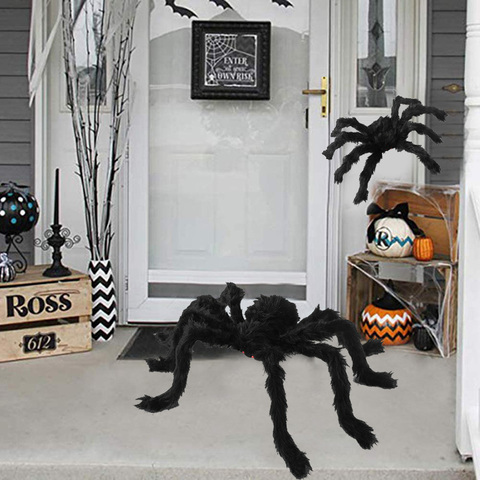 Araña de peluche Negra Gigante de Horror para niños, accesorios de decoración para fiestas y Halloween, juguetes para niños, decoración de Casa Encantada ► Foto 1/6