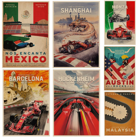 Póster de viaje Retro de México, Catar, Italia, F1, Pintura de coches de carreras, pared, Bar, Pub, arte para la casa, papel kraft, decoración para sala de estar ► Foto 1/6