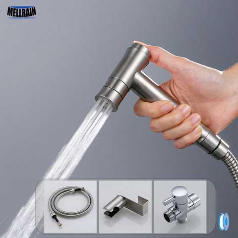 Una pulsación de tecla doble función baño Bidet grifo Kit acero inoxidable cepillado Bidet pulverizador Set de montaje en tanque o pared ► Foto 1/6