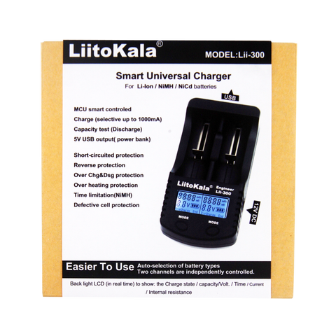 Liitokala Lii-300 digital 18650 26650 18350 10440 18500 cargador pantalla LCD prueba de capacidad de la batería Carregador bateria cargador ► Foto 1/5