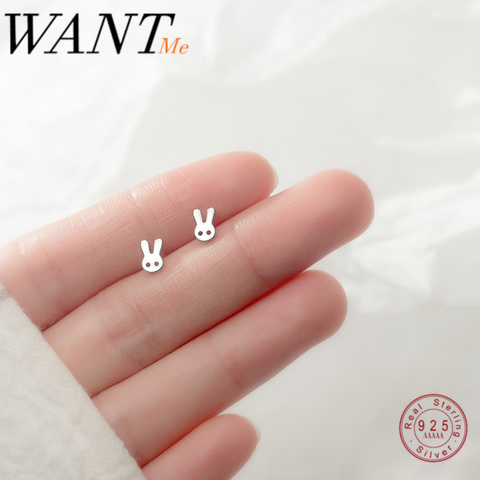 WANTME genuino 100% plata esterlina 925 lindo minimalismo Mini conejito pendientes de conejo para mujeres chica de cumpleaños de regalo de joyería ► Foto 1/6