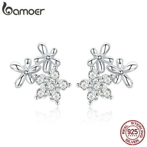 BAMOER auténtica Plata de Ley 925 luminosa Gypsophila flor estrella pendientes para las mujeres de la joyería de la plata esterlina BSE030 ► Foto 1/6