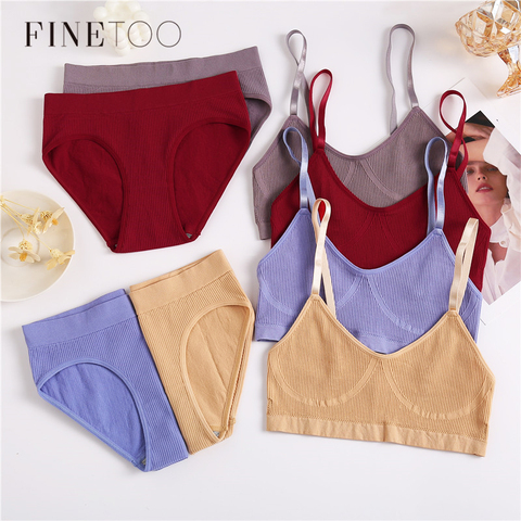 FINETOO-Conjunto de sujetador y braguitas para mujer, ropa interior sin costuras, Bralette elástico, Top corto, conjunto de lencería para Fitness ► Foto 1/6