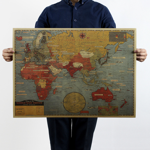 Póster Vintage de mapa antiguo de la situación de la II Guerra Mundial, barra de papel Kraft Retro, decoración de pared para el hogar, pegatina, papel tapiz, 70x51cm ► Foto 1/4