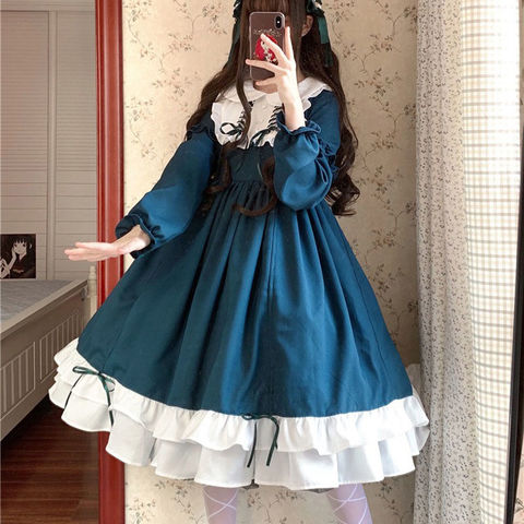 Adorable Vestido de lolita vintage de encaje con estampado de Ángel, lazo de encaje de cintura alta victoriano, vestido kawaii de chica gótica lolita op cos loli ► Foto 1/6