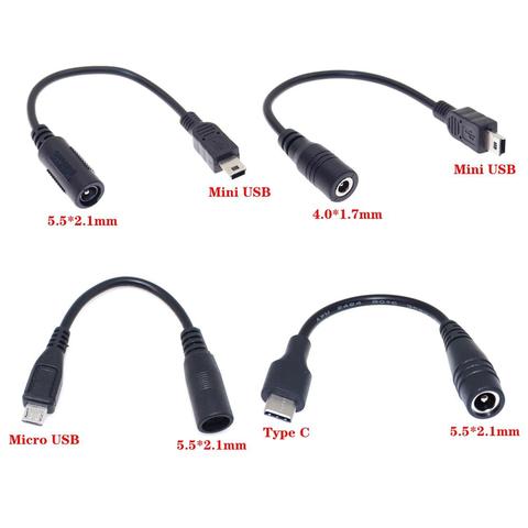 Enchufe de alimentación de cc impermeable, conector hembra a Micro USB / Mini USB/Cable adaptador macho tipo C, 5,5x2,1mm, 4,0x1,7mm ► Foto 1/6