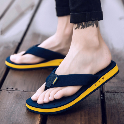 Chanclas antideslizantes de talla grande para hombre, sandalias de playa de verano, zapatillas casuales transpirables, color negro y azul ► Foto 1/6