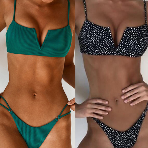 Conjunto de ropa de playa de cintura baja para mujer, traje de baño con cuello halter, bañador Tipo V, bikini con Tanga dividido, 2022 ► Foto 1/6