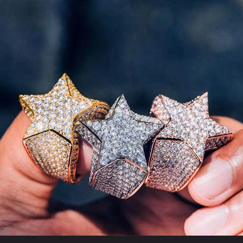 LETAPI estrella de moda anillos de plata de oro Color helado Cubic Zirconia anillo de hip hop de la joyería para hombres y mujeres envío de la gota ► Foto 1/1