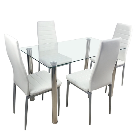 Mesa de comedor Simple y bonita de vidrio templado, escritorio elegante y duradero transparente, 110x70x73,5 CM, disponible en EE. UU. ► Foto 1/1