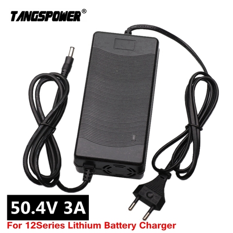 Cargador de batería de litio de 50,4 V y 3A para bicicleta eléctrica, cargador de batería de iones de litio de 12S y 44,4 V, enchufe de alta calidad para EU/US/UK/AU ► Foto 1/6