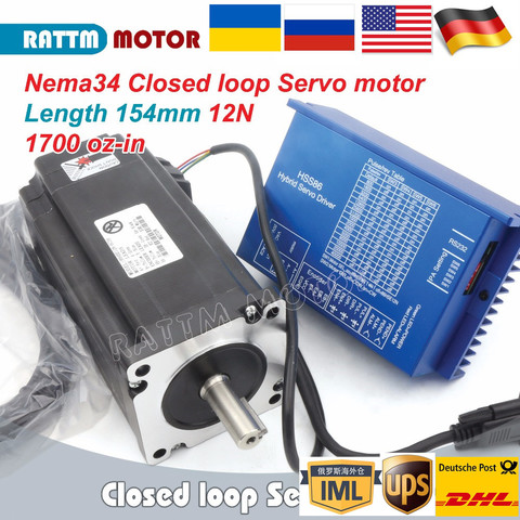 Servomotor de bucle cerrado Nema 34, 154mm, 6A, 2 fases, 12N.m, híbrido e híbrido, servocontrolador 8A ► Foto 1/6