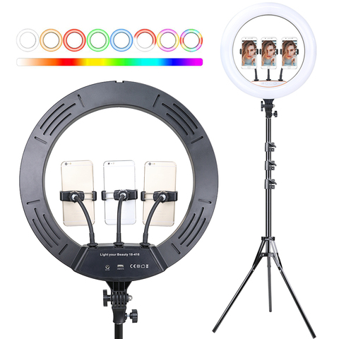 Anillo de luz RGB de 18 pulgadas y 45 cm con soporte de Clip para teléfono, soporte para Selfie, iluminación colorida de fotografía para vidas de vídeo, lámpara de anillo de Youtube ► Foto 1/6