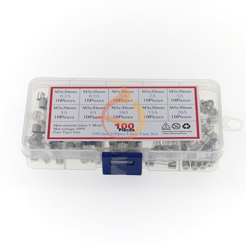 100 Uds 5mm x 20mm 0.2A-20A rápida fusible de tubo de vidrio Kit surtido rápido golpe de fusibles de vidrio ► Foto 1/2