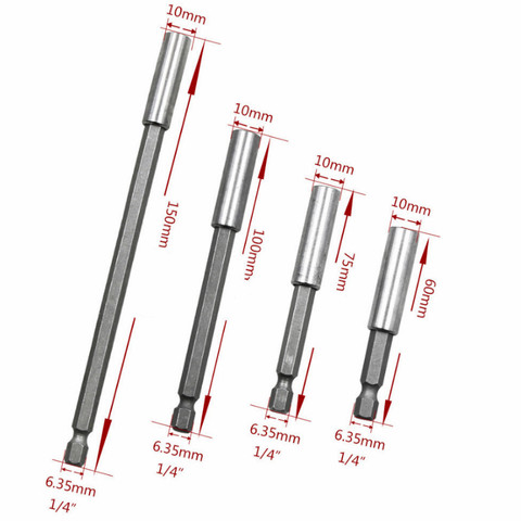 Extensor de extensión de Portabrocas magnético, vástago hexagonal de 1/4 pulgadas, 60MM, 75MM, 100MM y 150MM, 1 unidad ► Foto 1/5