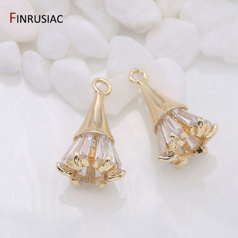 Suministros de joyería colgante de flores de circonio con incrustaciones de metal de cobre chapado en oro de 14K para pendientes, collares, accesorios ► Foto 1/6