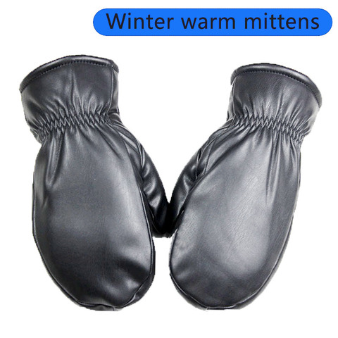 Mitones de cuero sin dedos de imitación para hombre, estilo suelto, forro de piel falsa, invierno, grueso, cálido, impermeable, mitones a prueba de viento ► Foto 1/6