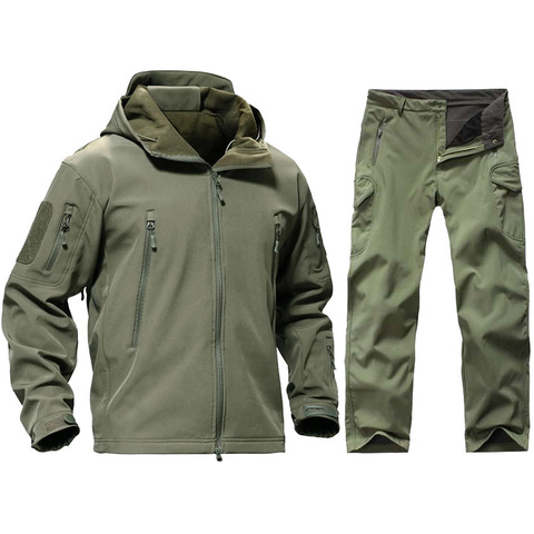 TAD-ropa de caza táctica para hombre, traje de senderismo para explorar, Camuflaje, chaqueta + Pantalones con capucha impermeable militar de concha suave ► Foto 1/6