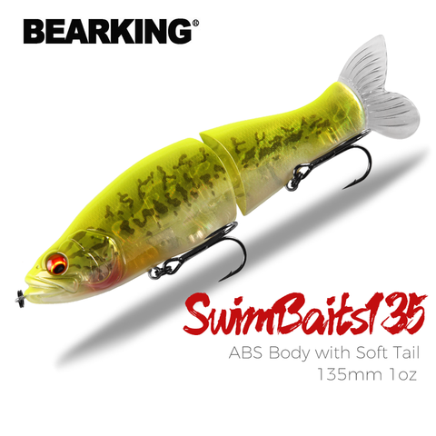 Bearking-Señuelo de pesca, anzuelo superior de 135 mm, minnow articulado, cuerpo en ABS y cola blanda, cebo flexible para lucio y lubina ► Foto 1/6