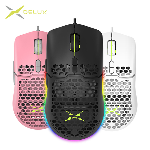 Delux-ratón de juego M700 ligero RGB, 67g, 7200DPI, con carcasa de panal, ratones ergonómicos con Cable Ultra ondulado para jugadores de ordenador ► Foto 1/6