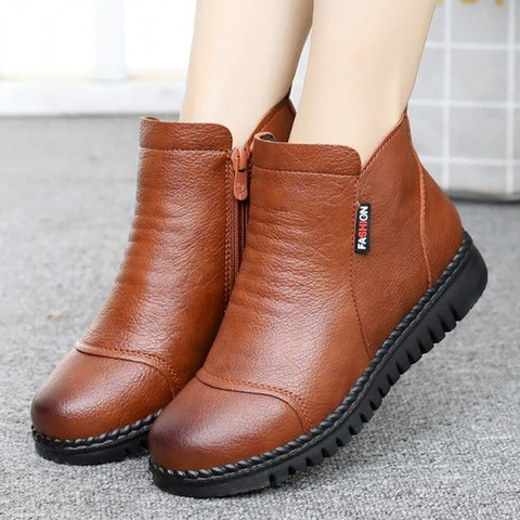 Botines Vintage de Invierno para mujer, zapatos de piel auténtica para mujer, botas impermeables, botas peludas informales, moda 2022 ► Foto 1/6