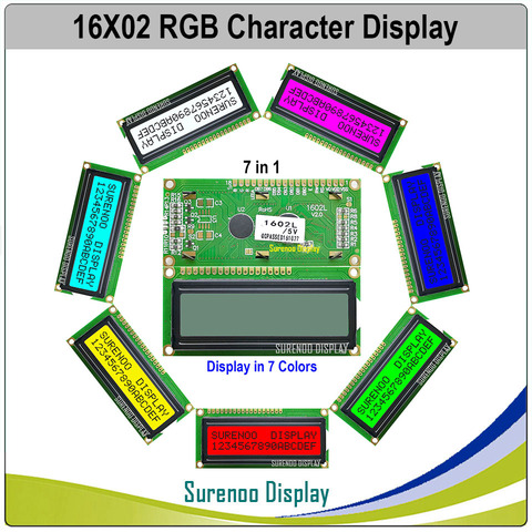 162 16X2 1602 5 V carácter LCD módulo pantalla LCM FSTN positivo con 7 colores RGB retroiluminación (negro sobre RGB) ► Foto 1/2