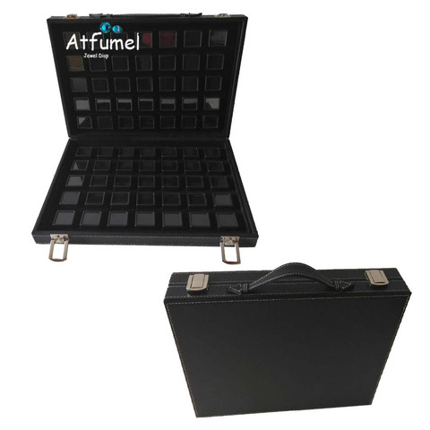 Portátil negro Pu viajar joya joyería caja de almacenamiento de piedra del organizador titular 70 Uds 3x3cm caja de diamantes joyas bandeja ► Foto 1/6