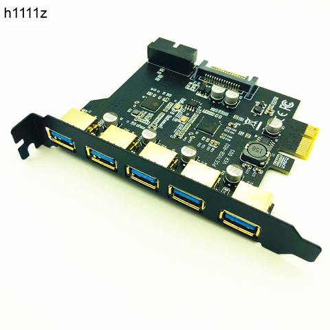 Super Speed PCI-E a USB 3,0 adaptador de tarjeta de expansión PCI Express de 19 pines y 5 puertos SATA 15Pin conector con CD de controlador para ordenador de escritorio ► Foto 1/6