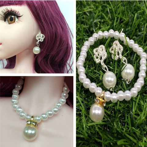 Accesorios para muñecas, collar de perlas, pendientes, pendientes, cuentas de horquilla para Barbie, juguete hecho a mano, accesorios para muñecas ► Foto 1/6