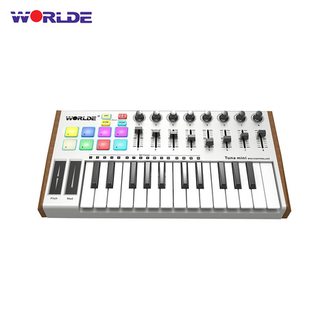 WORLDE TUNA-MINI controlador portátil de teclado USB MIDI de 25 teclas, 8 almohadillas de disparo retroiluminadas RGB con conector de Pedal de 6,35mm ► Foto 1/6