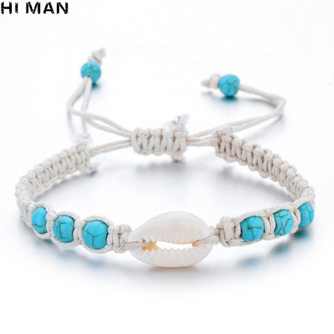 Pulsera de concha tejida a mano con piedra Natural para hombre y mujer, brazalete ajustable, para vacaciones, playa, verano, venta al por mayor ► Foto 1/6