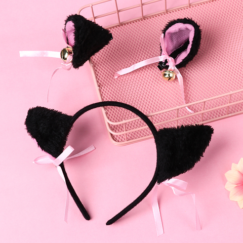 Diadema con orejas de gato sobre el pelo para niñas y niños, disfraz de Cosplay de Anime, diadema con orejas de gato de peluche, diadema decorativa para Club nocturno fiesta Bar ► Foto 1/6