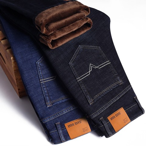 2022 Jeans nuevos marca Otoño Invierno Jeans caliente flocado suave caliente los hombres las actividades de lana caliente de los hombres pantalones vaqueros ► Foto 1/6