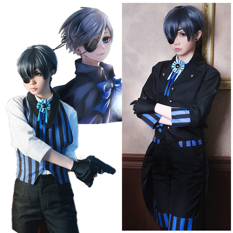 Disfraz de personaje del Anime Butler Ciel Phantomhive, Cosplay de Halloween con peluca, color negro ► Foto 1/6