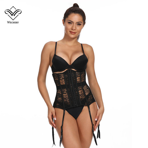 Corsé debajo del pecho de talla grande para mujer, Tops de encaje retrofuturista, cinchas de cintura sexys con correas, lencería gótica 6XL, color negro ► Foto 1/6