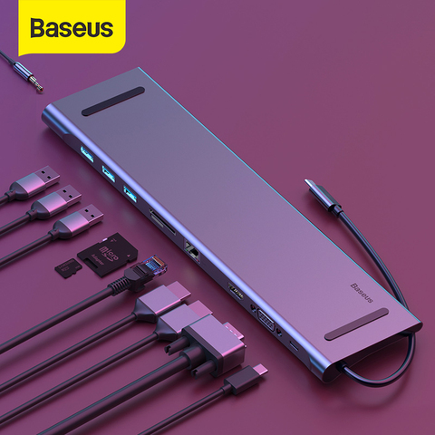 Baseus-Conector USB C a HDMI PARA MacBook Pro, dispositivo 3.0, accesorios, RJ45, USB Splitter, multipuerto, 11 puertos, USB-C ► Foto 1/6